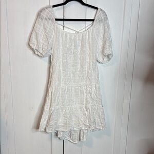 White Boho Cotton Dress - Backless - two cinch points for adjustable closure